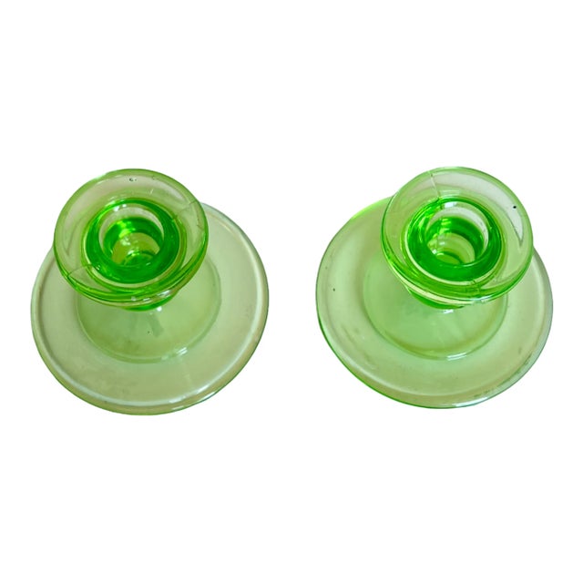Pair of Early 20th Century Green Glow Candleholders For Sale - Image 4 of 7