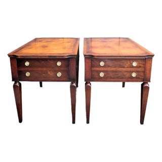 Pair of 1950s Heritage Henredon Mahogany Leathertop Nightstands For Sale