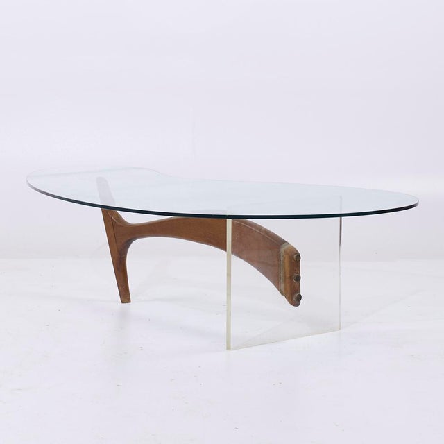 Mid-Century Modern Vladimir Kagan Style Mid Century Walnut and Lucite Kidney Shaped Coffee Table For Sale - Image 3 of 9