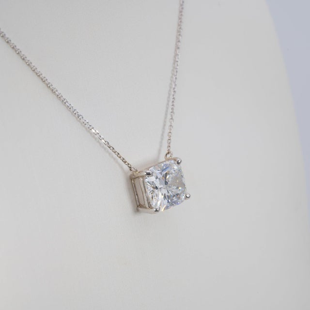 Metal 4Ct Lab Grown Diamond Solitaire Necklace With Chain in Solid 14k Gold, 11x9mm For Sale - Image 7 of 9