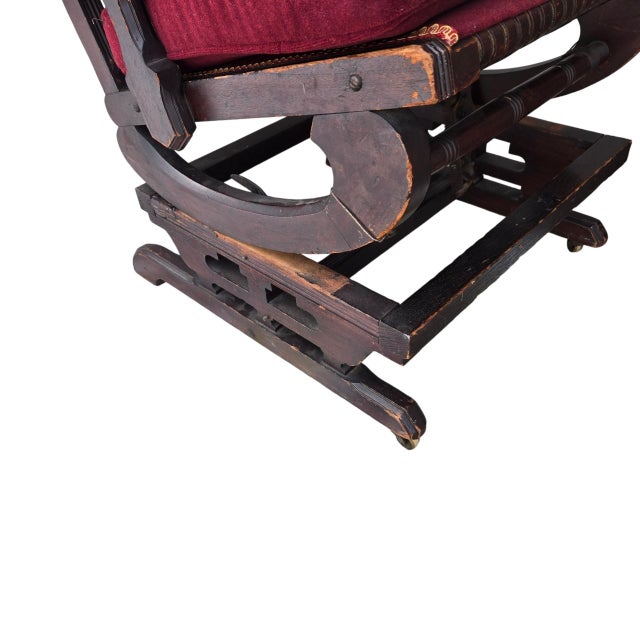 Mid 19th Century Circa 1860 Hunzinger Attribution Platform Rocker Navaho Blanket Pillow/ Snow Leopard Head Pillow For Sale - Image 5 of 14