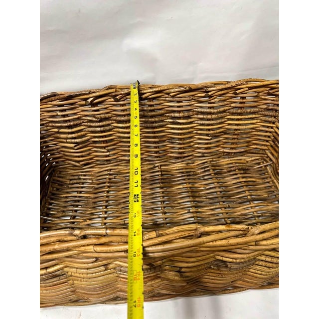 Vintage French Country Rustic Style Wicker Basket W Bamboo Handles Hand Crafted with sturdy woven rattan and featuring...