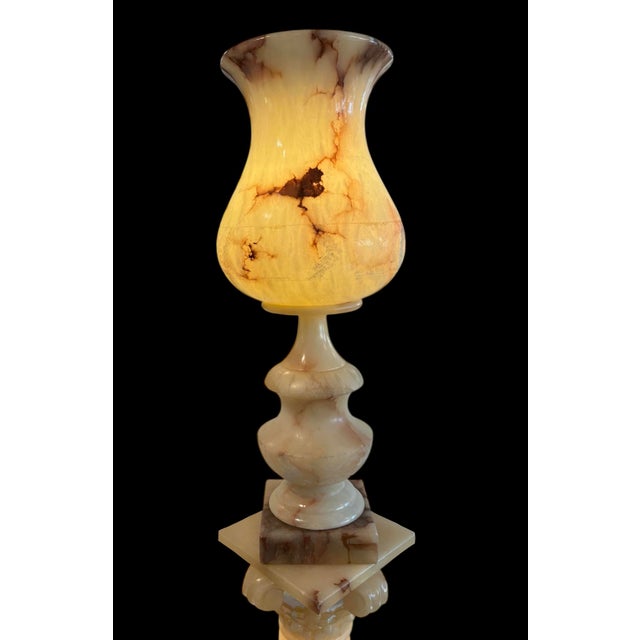 Vintage Neoclassical Alabaster Urn Lamp with Column Stand, 1930s For Sale - Image 6 of 11