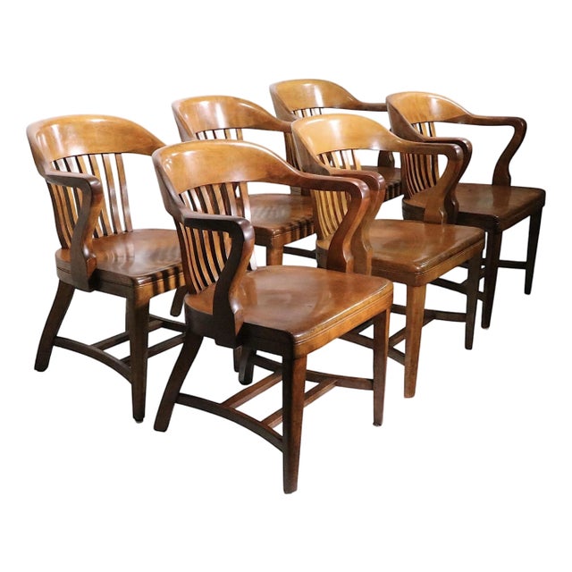 Set of Six Vintage Bank of England Jury Chairs C. 1910/40's For Sale