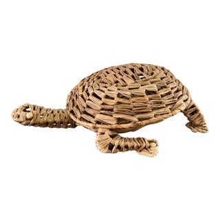 Vintage Woven Wicker Turtle Footstool For Sale