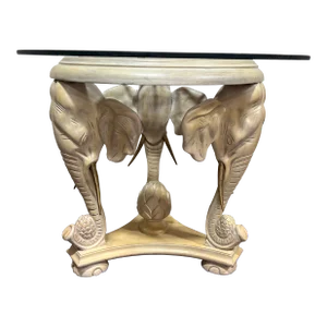 Maitland Smith Triple Elephant Base Accent Table Glass Top