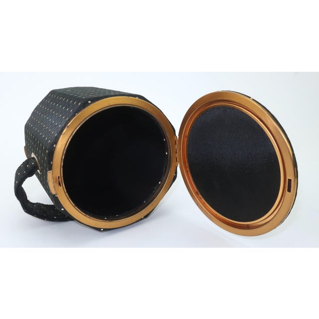 Lin Bren Compact Barrel Shaped Black & Metallic Handbag, 1940's For Sale - Image 9 of 12