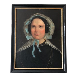 Antique Original Oil Painting of a Dutch Lady, 19th Century Portrait Art For Sale