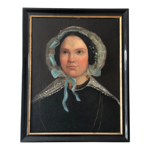 Antique Original Oil Painting of a Dutch Lady, 19th Century Portrait Art For Sale