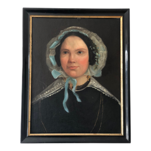 Antique Original Oil Painting of a Dutch Lady, 19th Century Portrait Art