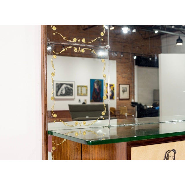 Mid Century Mirrored Bar Cabinet Credenza With Asian Motif, Made in Italy For Sale - Image 15 of 15