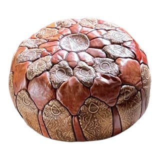 Vintage Moroccan Leather Ottoman For Sale