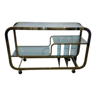 Milo Baughman Brass and Glass Bar Cart For Sale