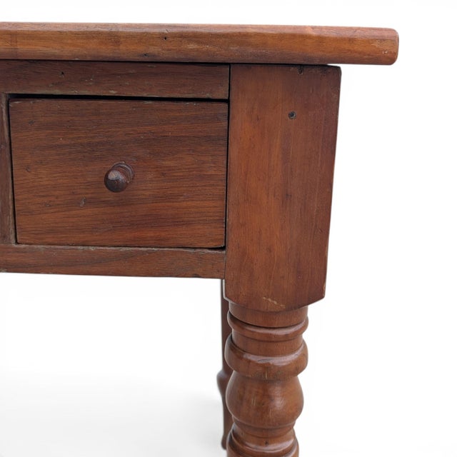 Antique Solid-Wood Writing Desk With Turned Legs and Drawer For Sale - Image 9 of 18