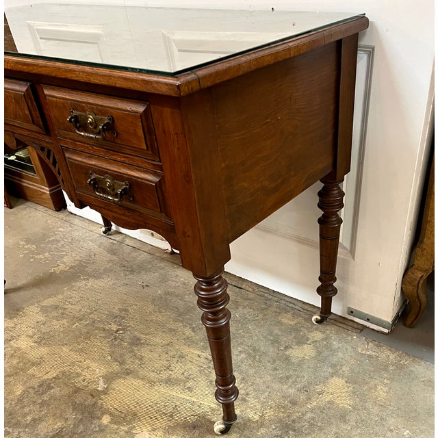 Early 20th Century Antique Burl Wood Writing Desk/Vanity For Sale - Image 5 of 12