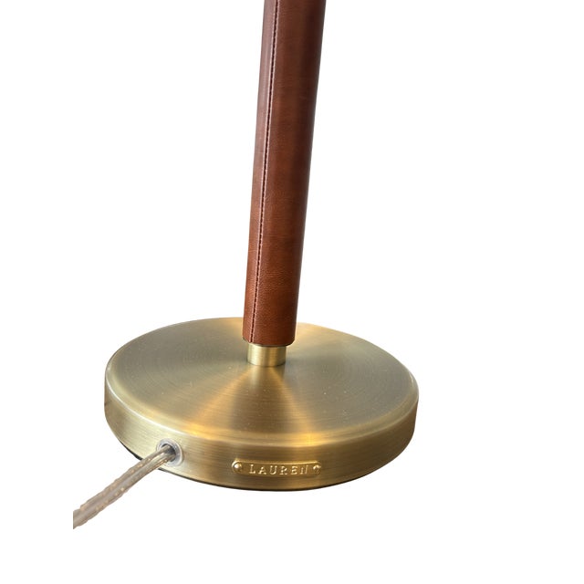2020s Mid-Century Modern Lauren Ralph Lauren Campaign Style Home Brass & Leather Buffet Table Lamp For Sale - Image 5 of 11
