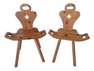 Set of Spanish Pine Wood Birthing Stools, 1950s