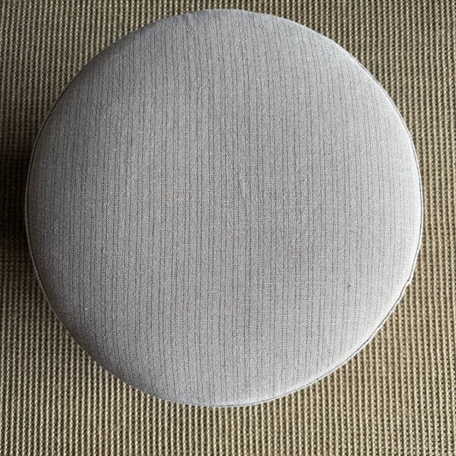 Bailey Slip Covered Ottoman in Linen Ticking Stripe With Pleated Skirt For Sale In Los Angeles - Image 6 of 6