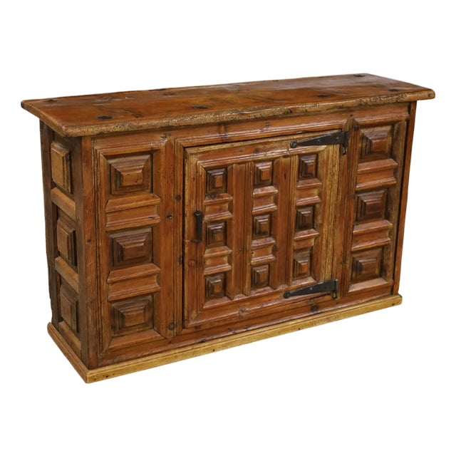 18th-Century Spanish Carved Wood Sideboard With Hand-Forged Iron Hardware For Sale