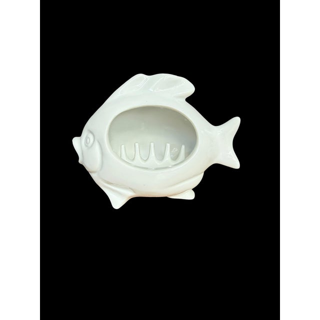Vintage Otagiri Pufferfish Ashtray White Ceramic with slots inside fish to hold cigarette-Smoke will come out of its...