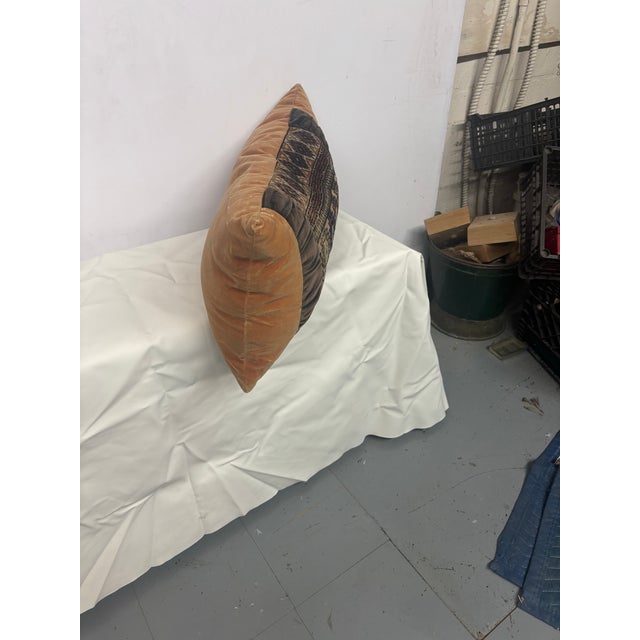 beautiful vintage pillow with orange velvet accent velvet is fade has some marks it as a result of age