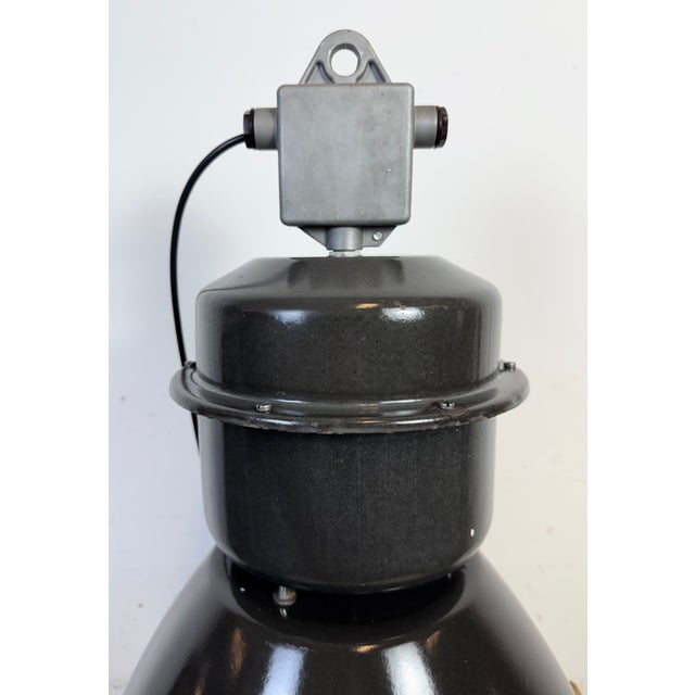 Large Industrial Black Enamel Lamp with Clear Glass Cover from Elektrosvit, 1960s For Sale - Image 18 of 18