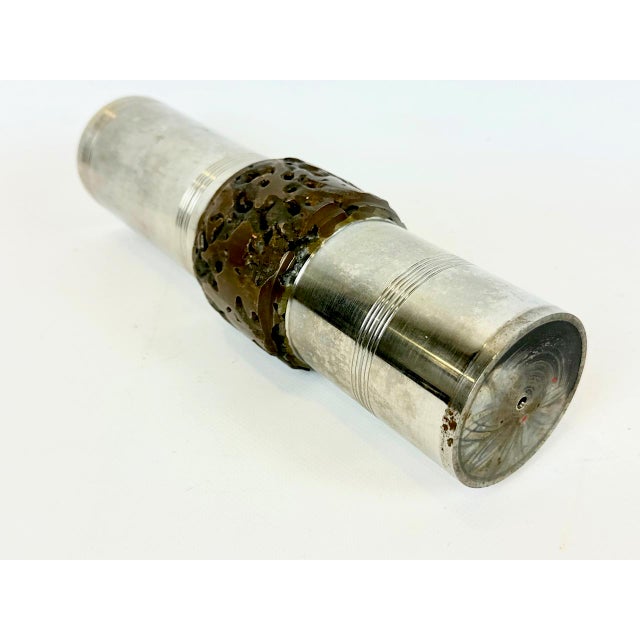 Mid-Century Modern German Brutalist Cylindrical Steel and Bronze Vase from BMF, 1970s For Sale - Image 3 of 9