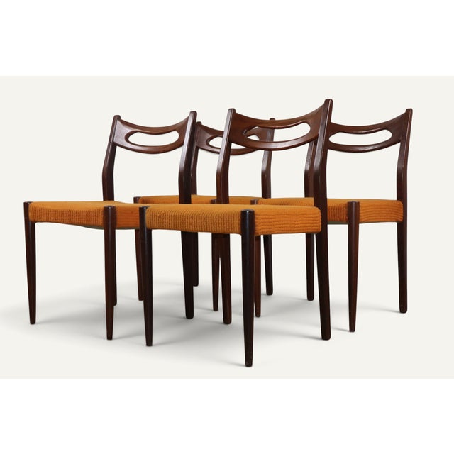 Vintage Teak and Orange Wool Chairs, 1960s, Set of 4 For Sale - Image 6 of 18