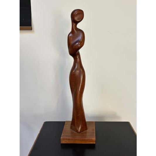 Mid 20th Century Hand Carved Teak Sculpture of Woman, Mid-Century Modern, USA, 1968 For Sale - Image 5 of 6