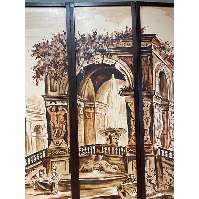 Detailed scene of a garden of an Italian villa Beautifully painted screen Brown and cream in coloration Add style to any...