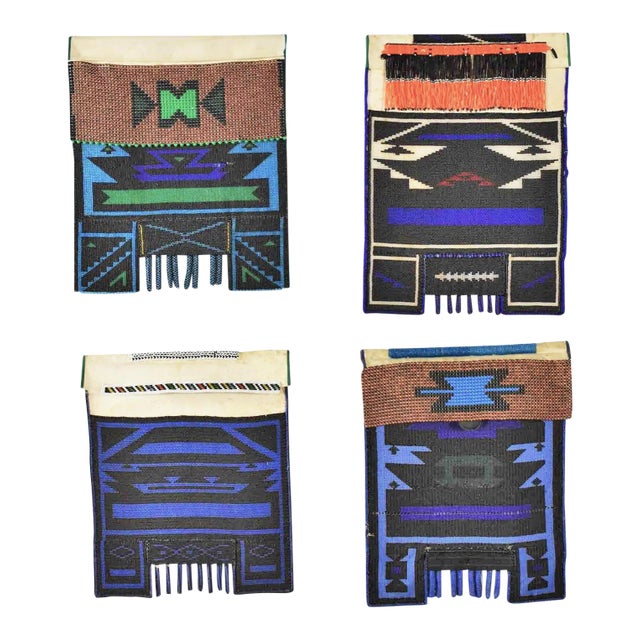 Vintage Set of 4 Ndebele Mapoto Beaded Aprons From South Africa Canvas Backed For Sale