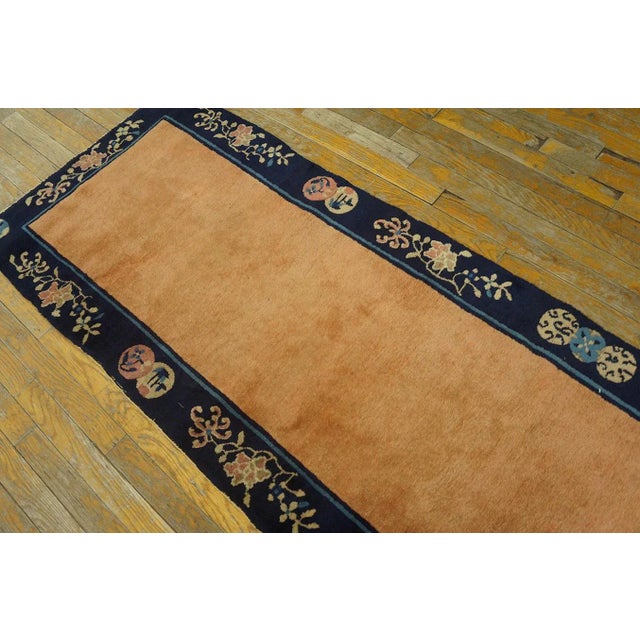 1920s Apricot Open Field Geometric Antique Chinese Peking Carpet 2'4" X 8'9" Knotted Wool Rug For Sale - Image 4 of 12