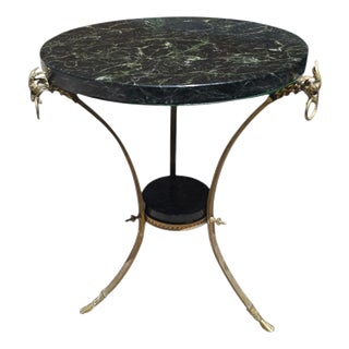French Empire Style Side Table with Gilt Bronze Base and Green Marble Top, 1970s For Sale