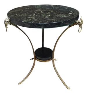 French Empire Style Side Table with Gilt Bronze Base and Green Marble Top, 1970s