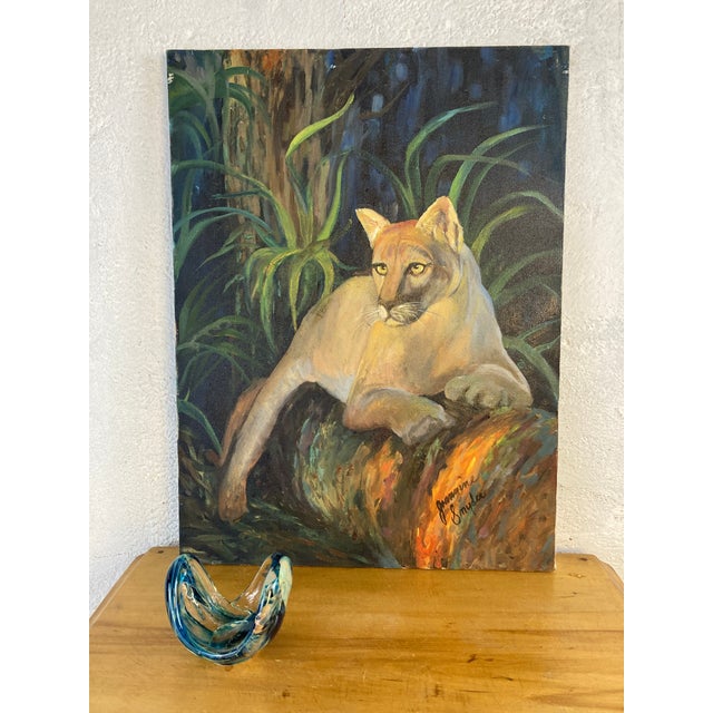 Tan Vintage Panther Oil on Canvas For Sale - Image 8 of 9