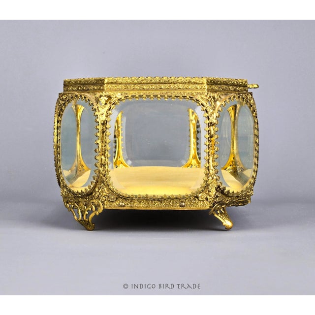 Gold Large Antique French Ormolu Beveled Glass Jewelry Casket or Dresser Box For Sale - Image 8 of 12