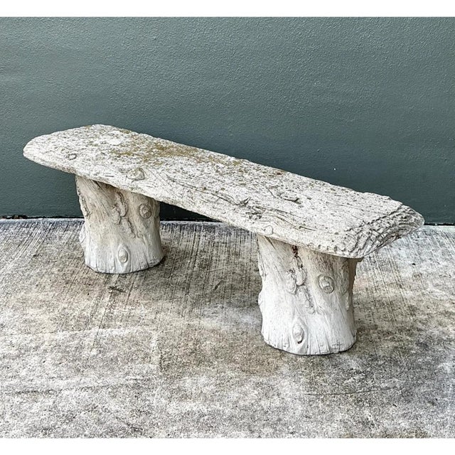 Late 20th Century Vintage Faux Bois Concrete Garden Bench For Sale - Image 5 of 12