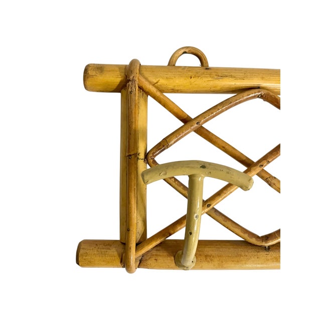 Mid-Century Modern Vintage French Provincial Bamboo Coat Hat Rack With Two Hooks For Sale - Image 3 of 12