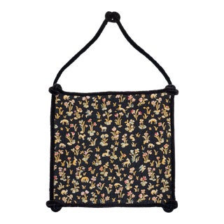 Mid 20th Century French Needlepoint Tapestry With Black Velvet Trim and Hanging Cable For Sale