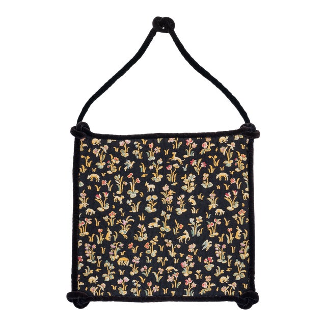 Mid 20th Century French Needlepoint Tapestry With Black Velvet Trim and Hanging Cable For Sale
