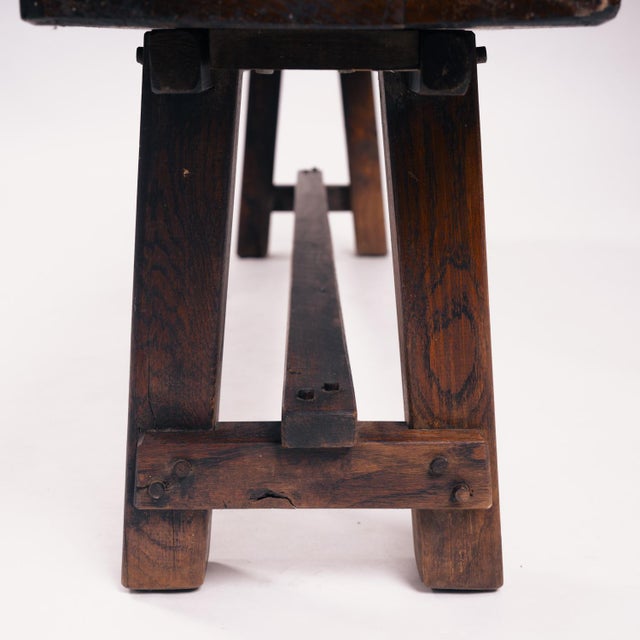 Brutalist Brown Oak Bench For Sale - Image 5 of 18