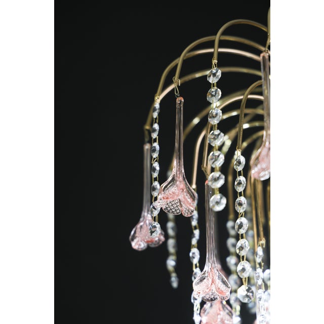1980s Meryl Streep, Pink Murano Flowers and Crystal Drops Chandelier - Set of 2 For Sale - Image 14 of 16
