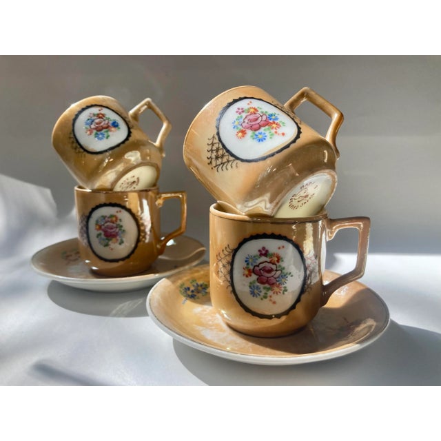 1940s 1940s Japan Orange Lustreware Demitasse Cups & Saucers Set- 6 Pieces For Sale - Image 5 of 13