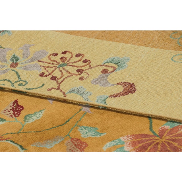 Textile Rug & Kilim’s Chinese Art Deco Style Rug in Gold, Floral Patterns and Pictorials For Sale - Image 7 of 7