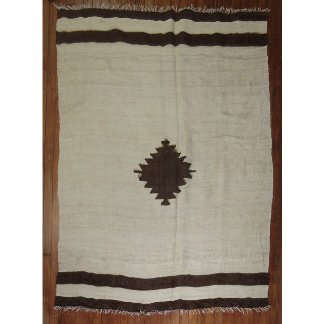 Vintage Angora mohair wool rug in brown and ivory. Measures: 4'8'' x 6'.