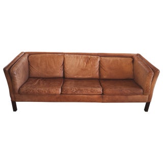 Swedish 1950s Brown Leather Sofa For Sale