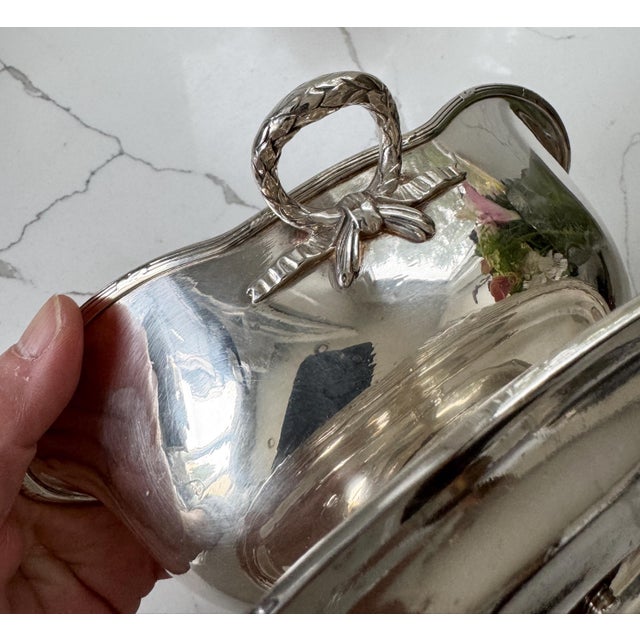 Late 20th Century Vintage Christofle Silver Plated Gravy Sauce Boat With Handle and Under Plate France 8"x5" For Sale - Image 5 of 10