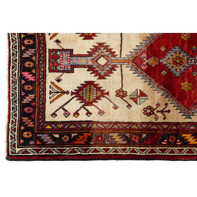 Brick Red Vintage Caucasian Kazak Wool Runner Rug With Double Diamond Medallion in Crimson & Ivory For Sale - Image 8 of 8
