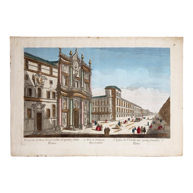 Antique Original 18th Century Optical Print of Borromini's San Carlo Alle Quatre Fontanes in Rome For Sale