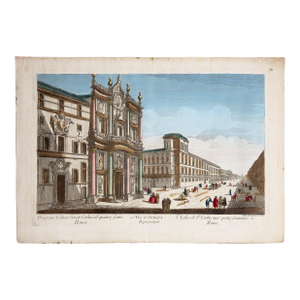 Antique Original 18th Century Optical Print of Borromini's San Carlo Alle Quatre Fontanes in Rome